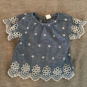 Chambray toddler girl shirt with eyelet detailing